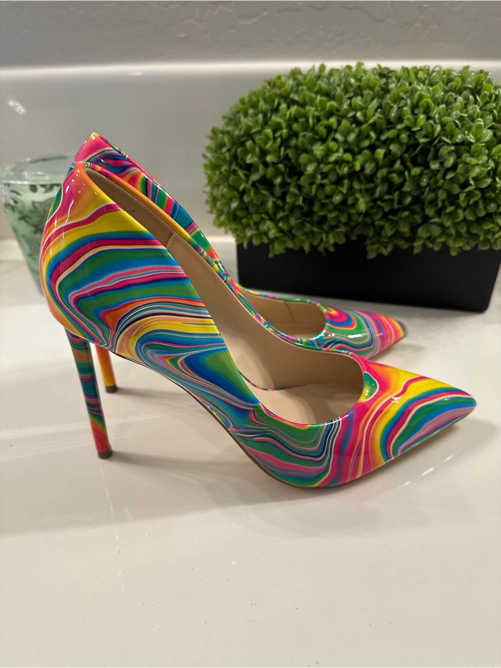 Anne Michelle Women's Multicolor Swirl Patent Pointed-Toe Stiletto Pumps